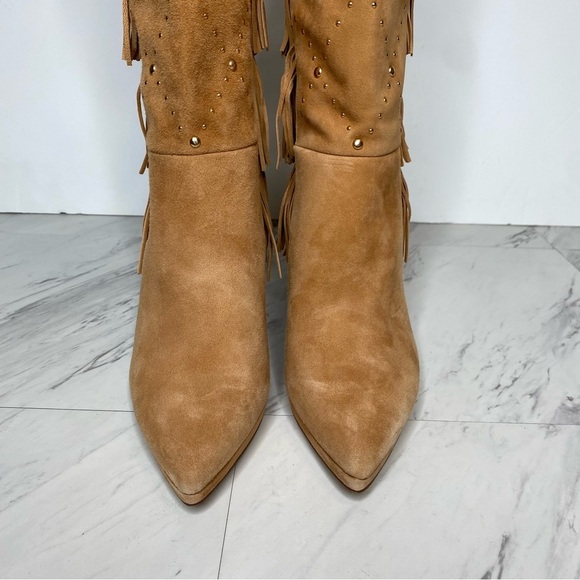 Vince Camuto Panaryaz Light Brown Suede Fringe Embellished Tall Boot 7M - Picture 11 of 15